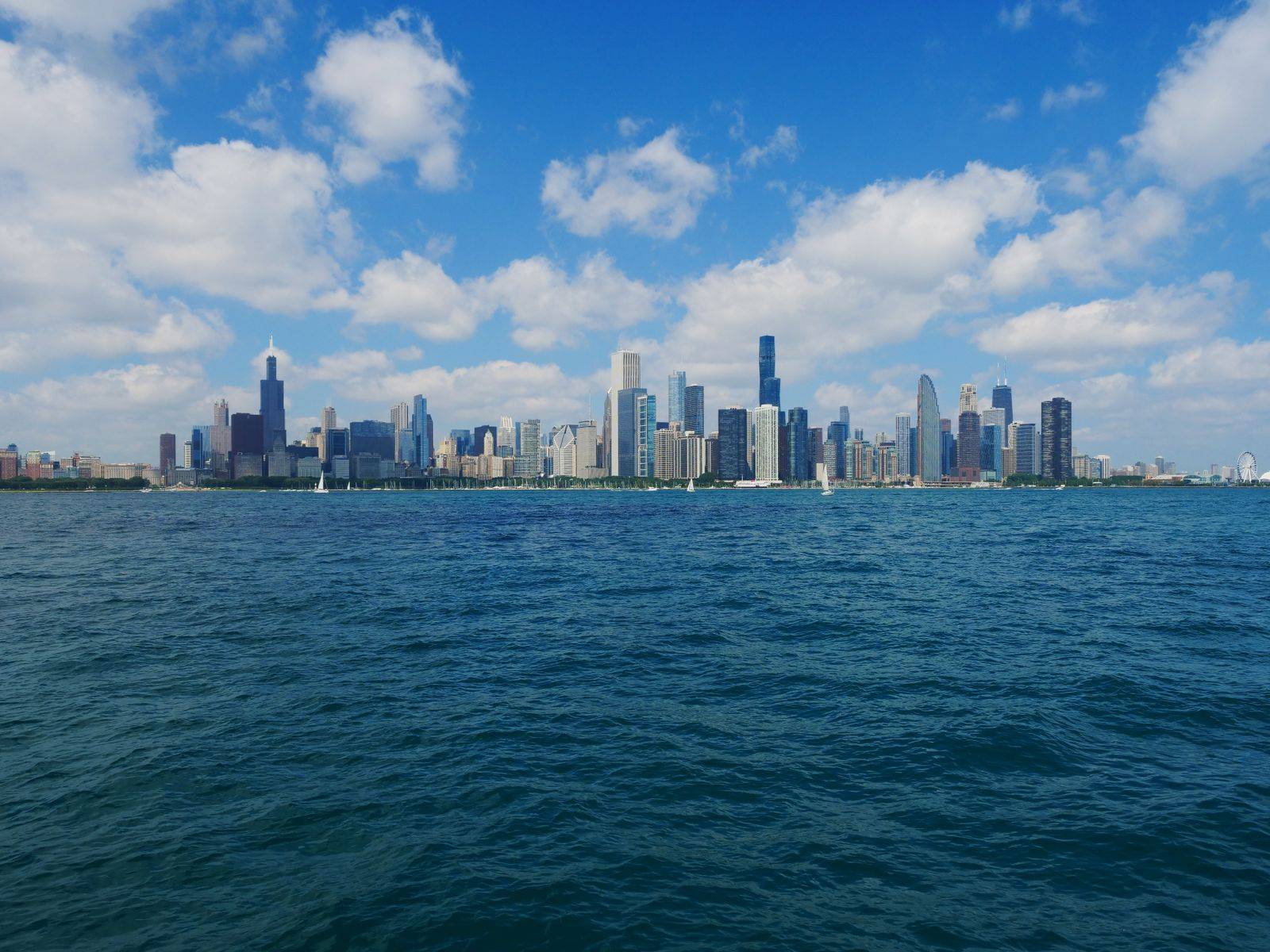 The Chicago skyline seen from Lake Michigan on a clear day