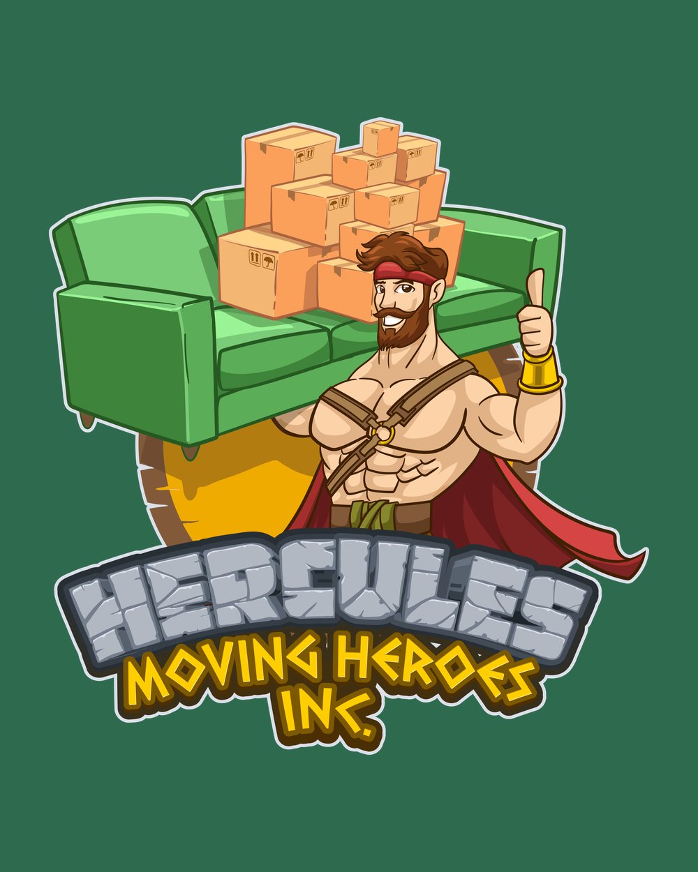 The Hercules Moving Heroes logo, a cartoon Hercules carrying a green couch stacked with boxes